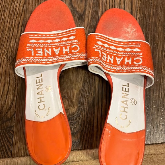 Chanel orange linen slide heels size 37 great condition - Picture 1 of 5